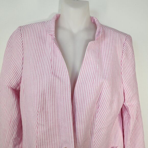 Talbots Woman Aberdeen Blazer Jacket Size 6 Linen Blend Pink Stripes Pockets - Picture 3 of 12